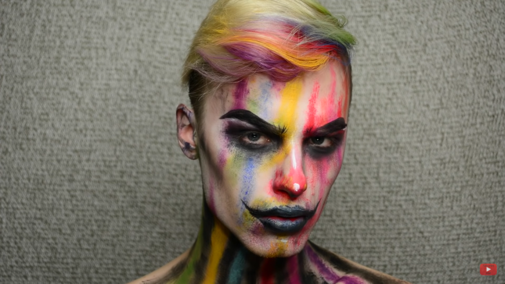 Creepy colorful clown makeup idea 