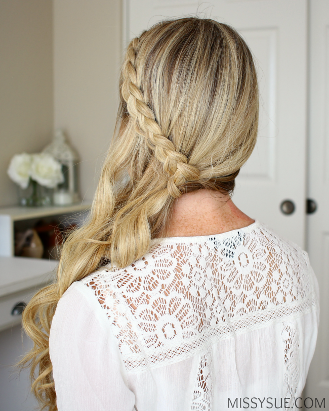 Dutch braid side swept hairstyle