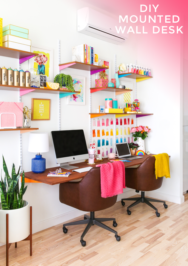 Mounted wall desk for two